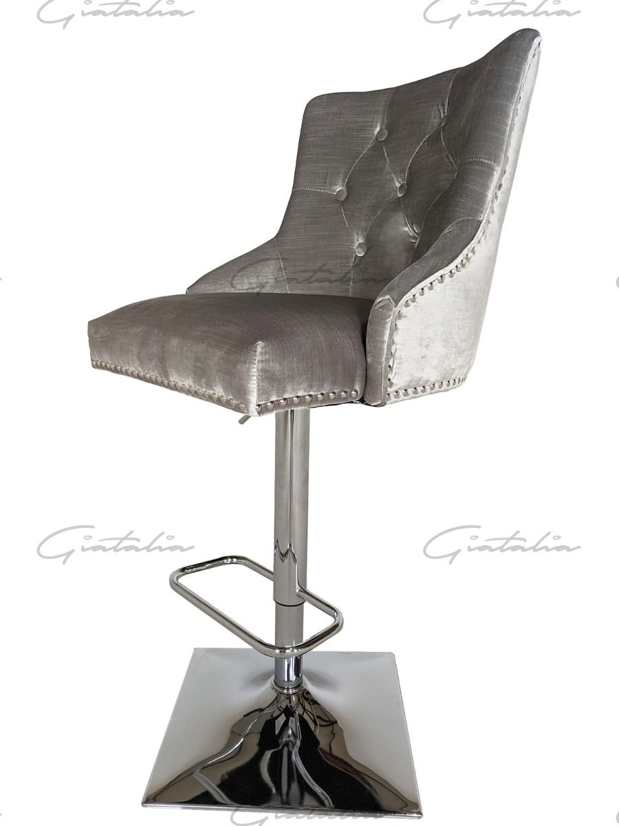 Knightsbridge Barstool - Diamond Tufted Back & Round Knocker - Dark Grey