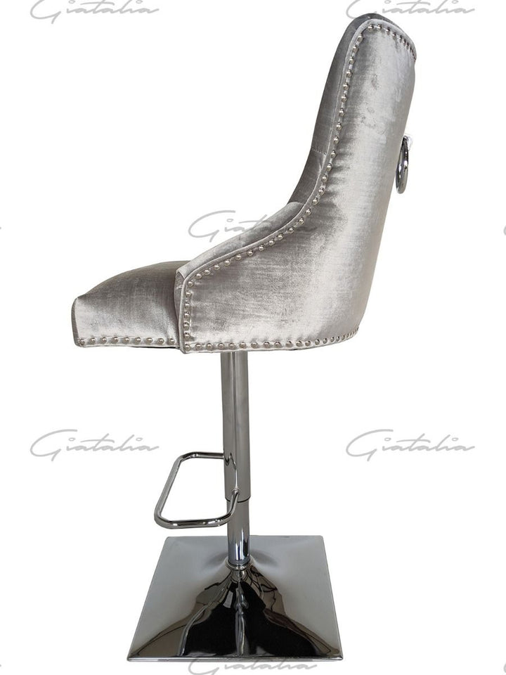 Knightsbridge Barstool - Diamond Tufted Back & Round Knocker - Blue