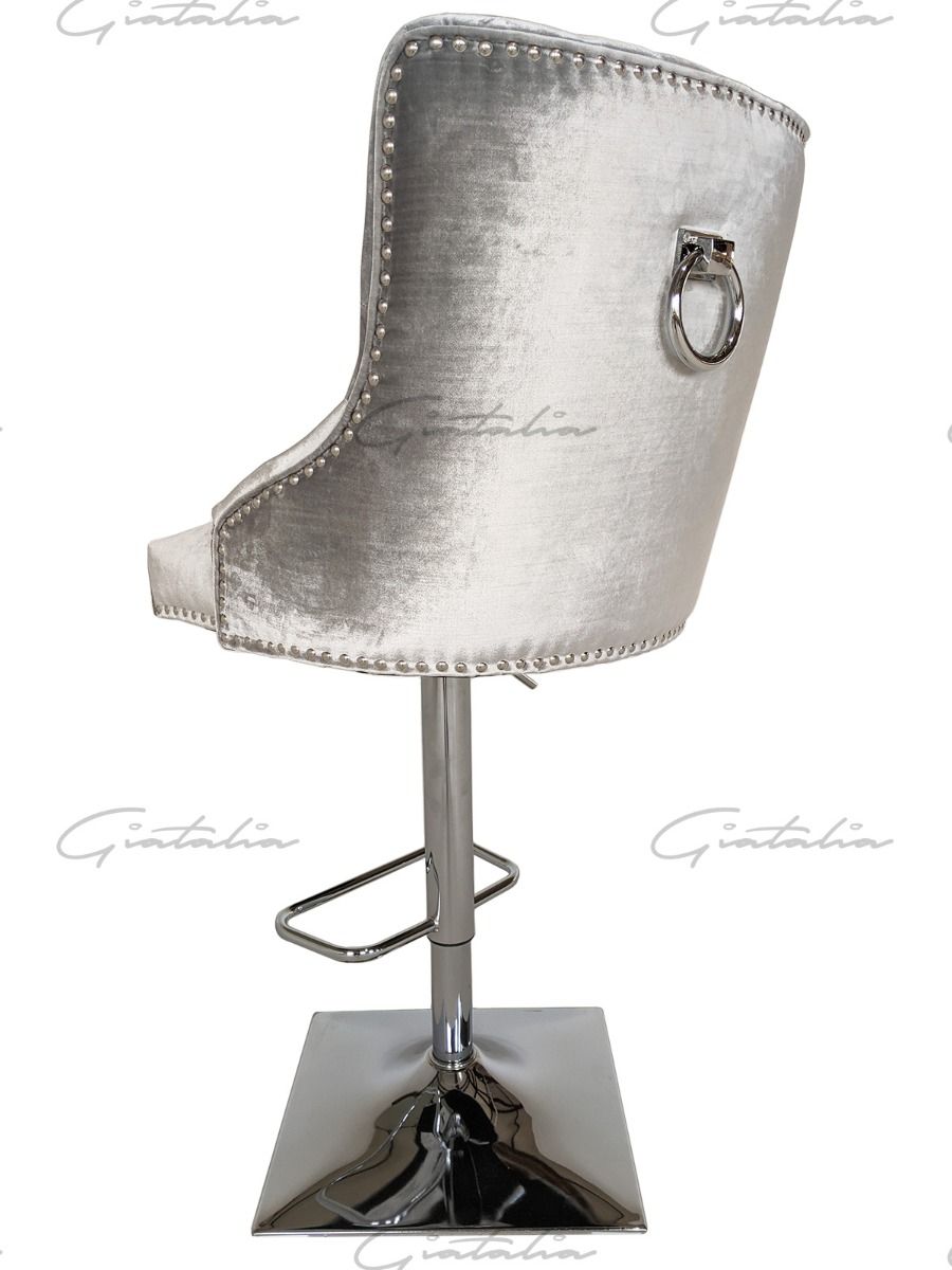 Knightsbridge Barstool - Diamond Tufted Back & Round Knocker - Pink