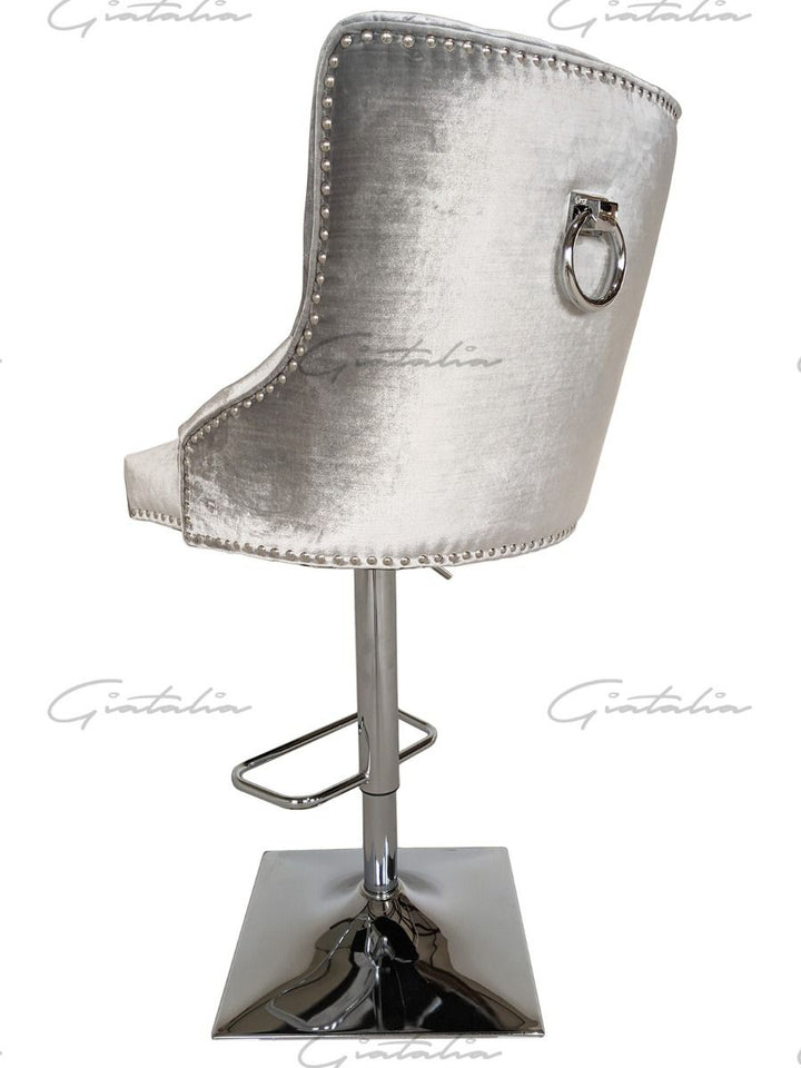 Knightsbridge Barstool - Diamond Tufted Back & Round Knocker - Pink