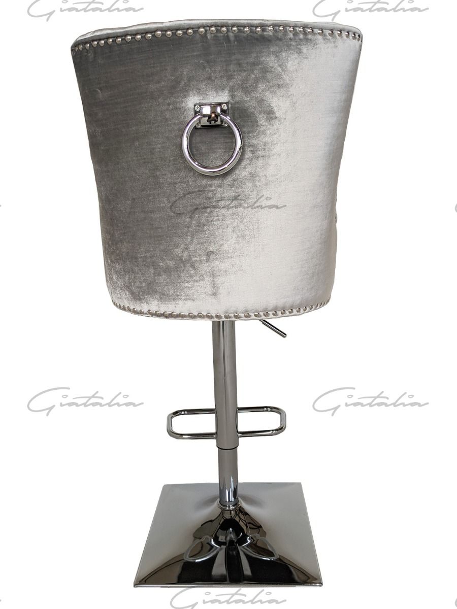 Knightsbridge Barstool - Diamond Tufted Back & Round Knocker - Light Grey