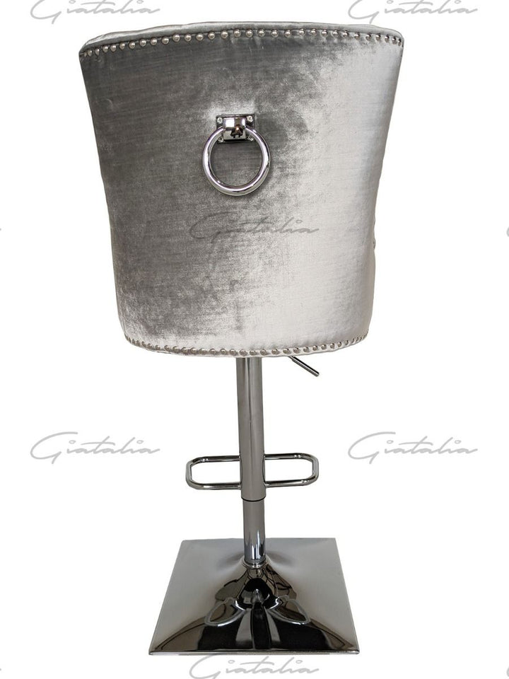 Knightsbridge Barstool - Diamond Tufted Back & Round Knocker - Pink