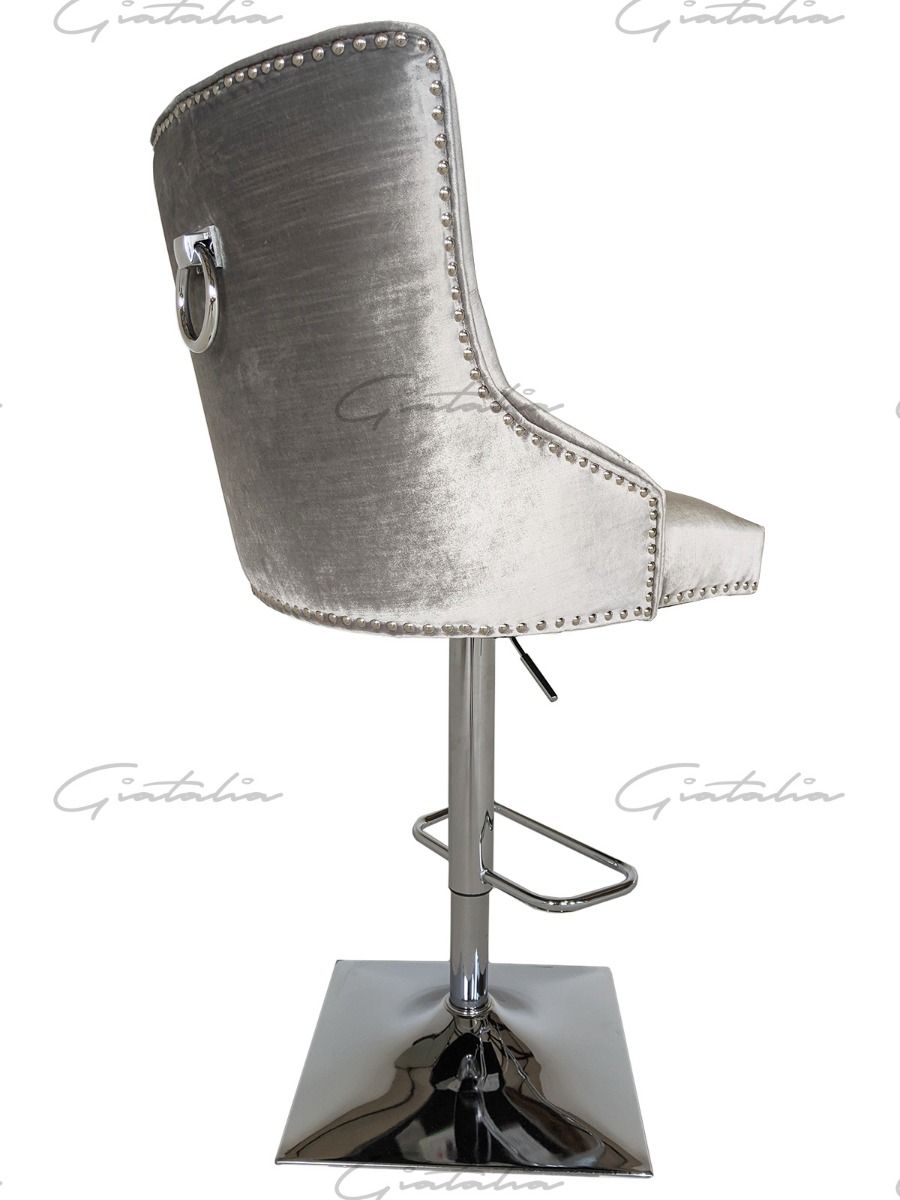 Knightsbridge Barstool - Diamond Tufted Back & Round Knocker - Light Grey