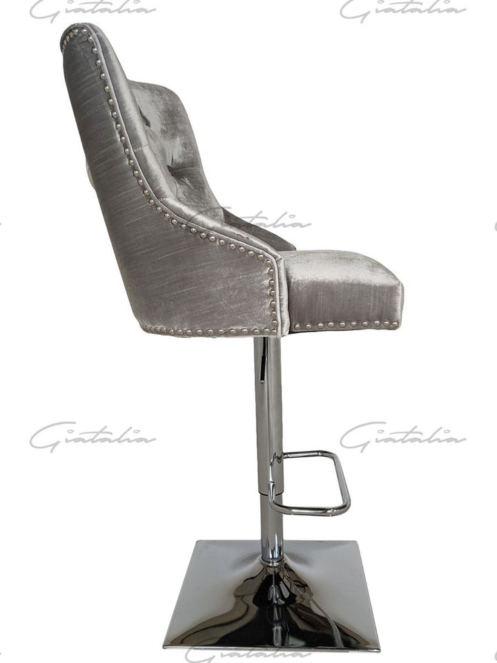 Knightsbridge Barstool - Diamond Tufted Back & Round Knocker - Light Grey