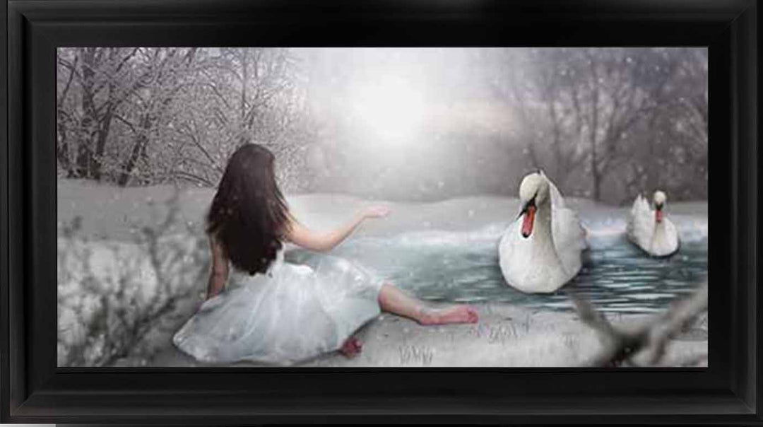 FG746 Swan & woman on lake