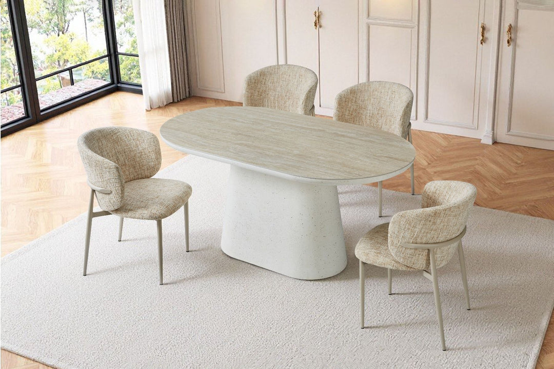 Celine SMALL Table - Ivory & Travertine