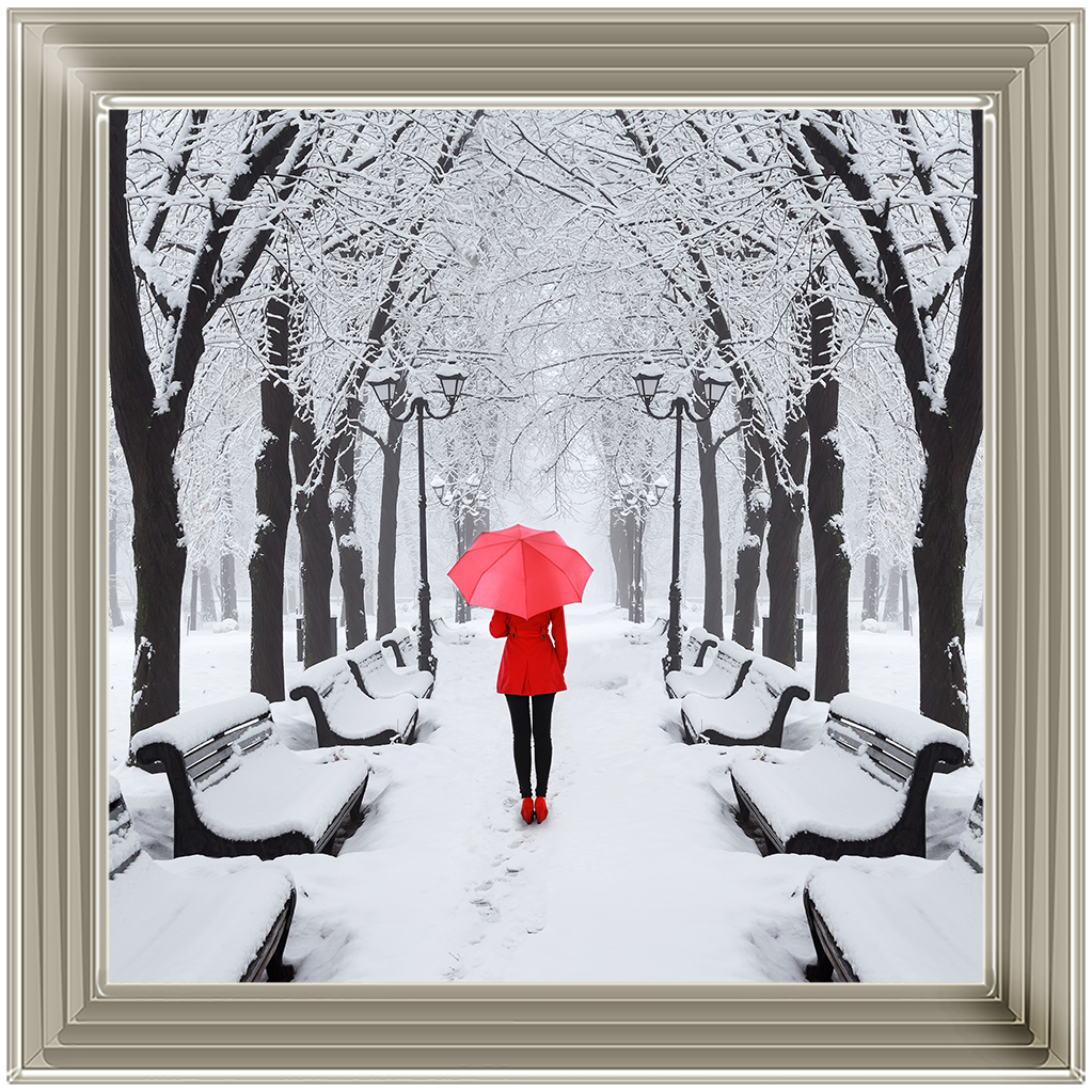 FG146 Red umbrella walk in the park
