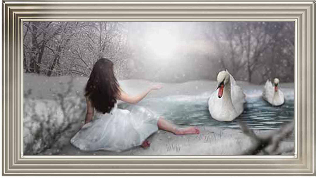 FG746 Swan & woman on lake