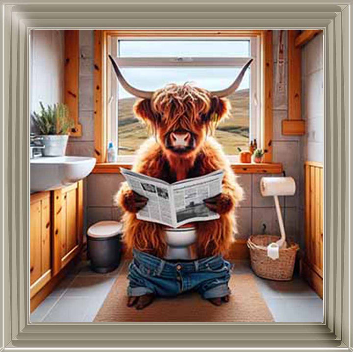 AN1095 40X40 MALE COW IN LAVATORY