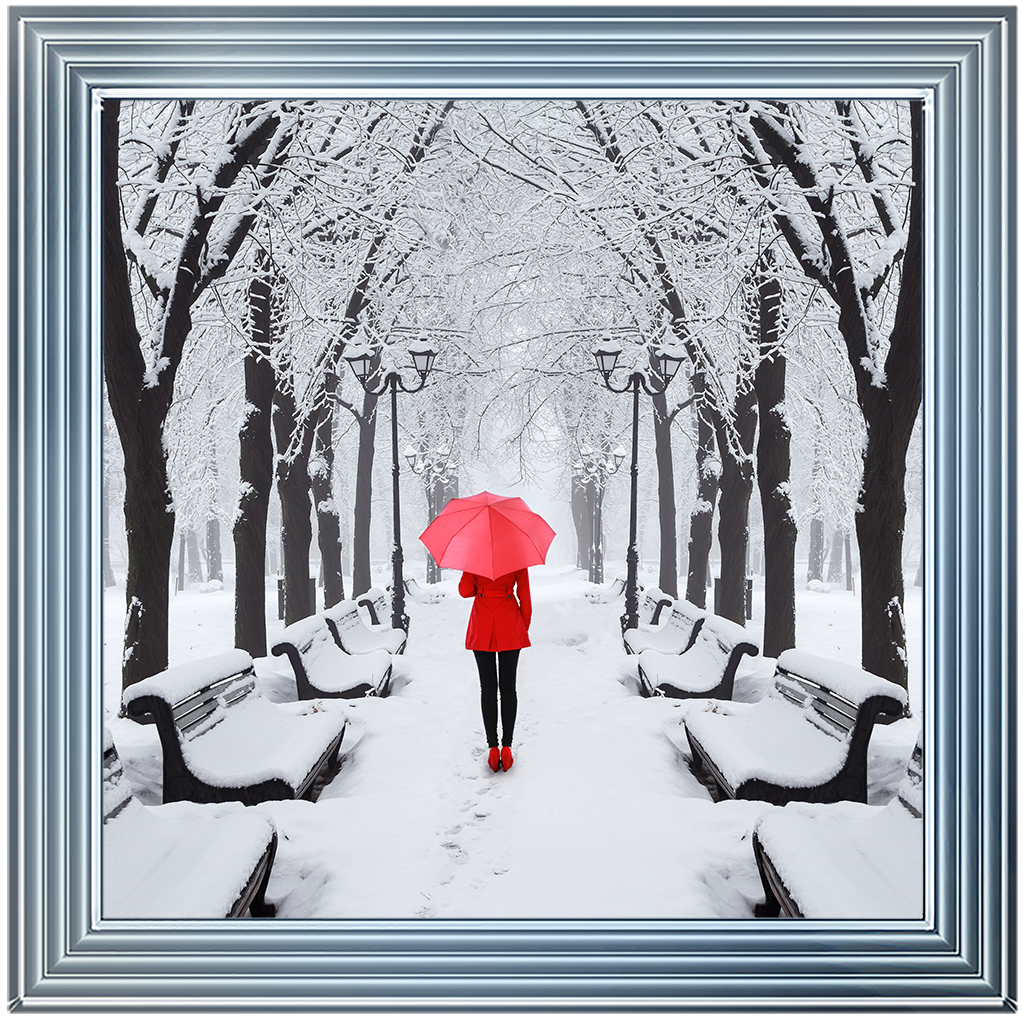FG146 Red umbrella walk in the park