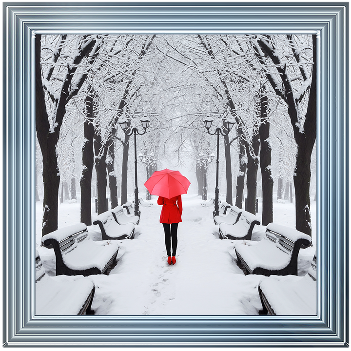 FG146 Red umbrella walk in the park