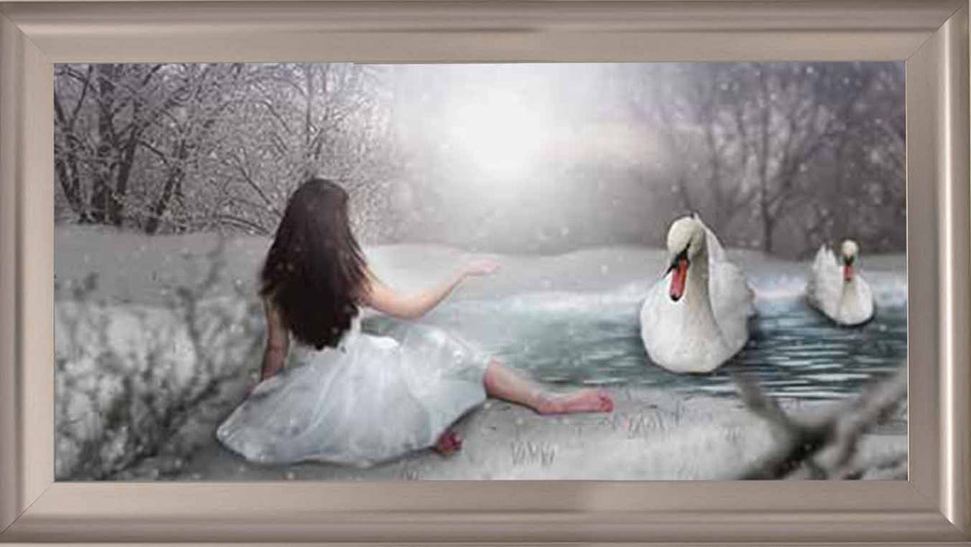 FG746 Swan & woman on lake