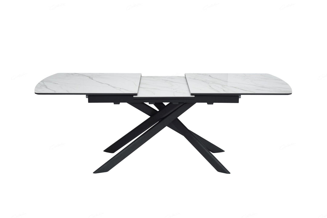 Cosma Extending Dining Table - White & Sunset Cloud Vein Ceramic