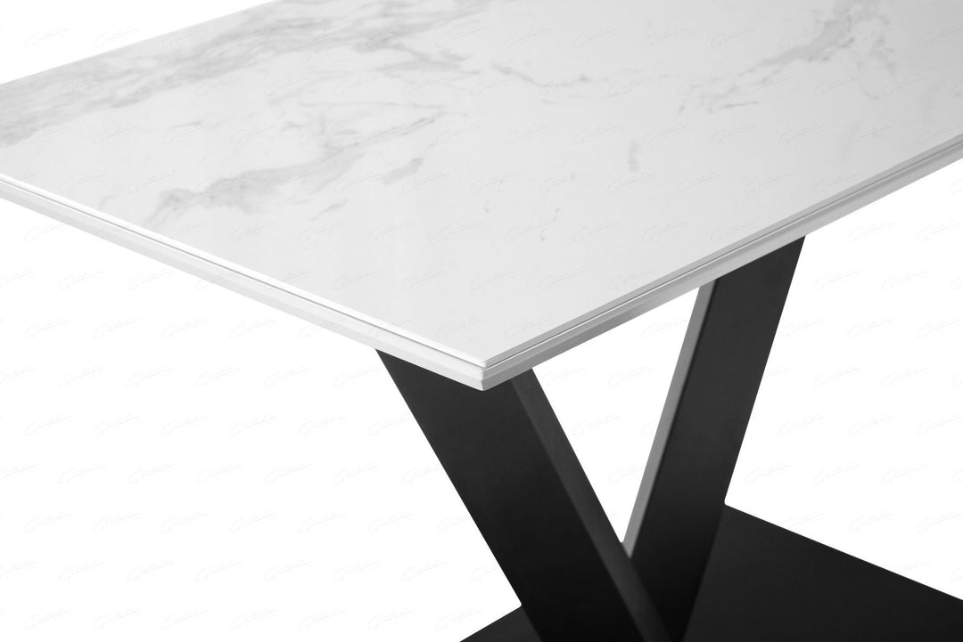 Alessia Ceramic Dining Table - White Ceramic Marble