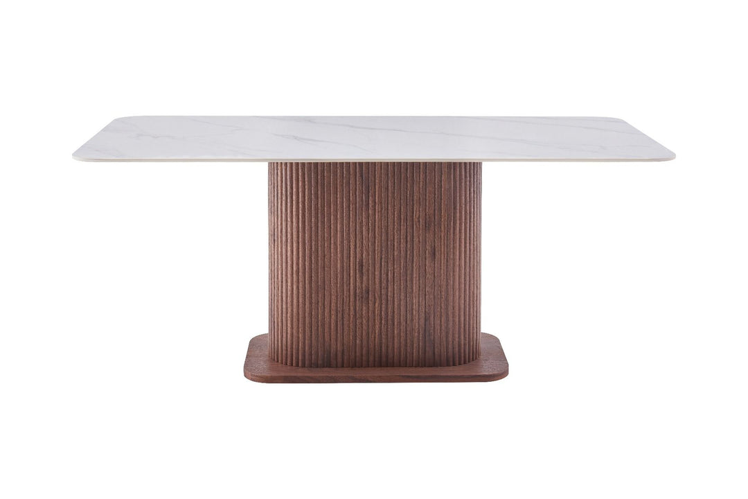 Eleanor Dining Table - Walnut & White Sintered Stone