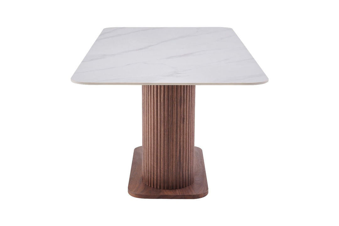 Eleanor Dining Table - Walnut & White Sintered Stone