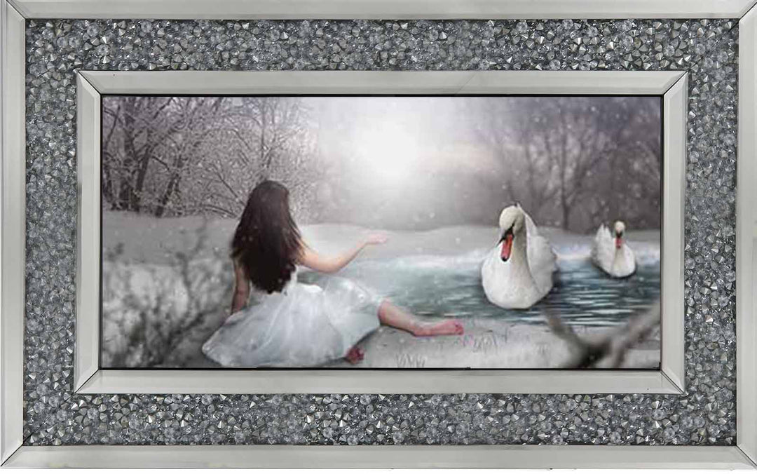 FG746 Swan & woman on lake