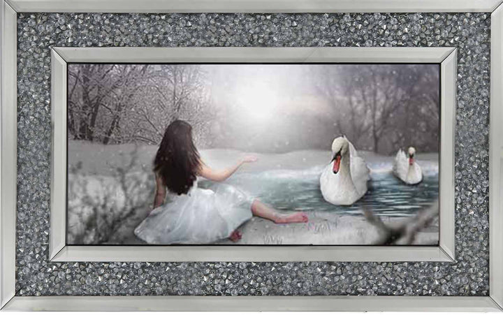 FG746 Swan & woman on lake