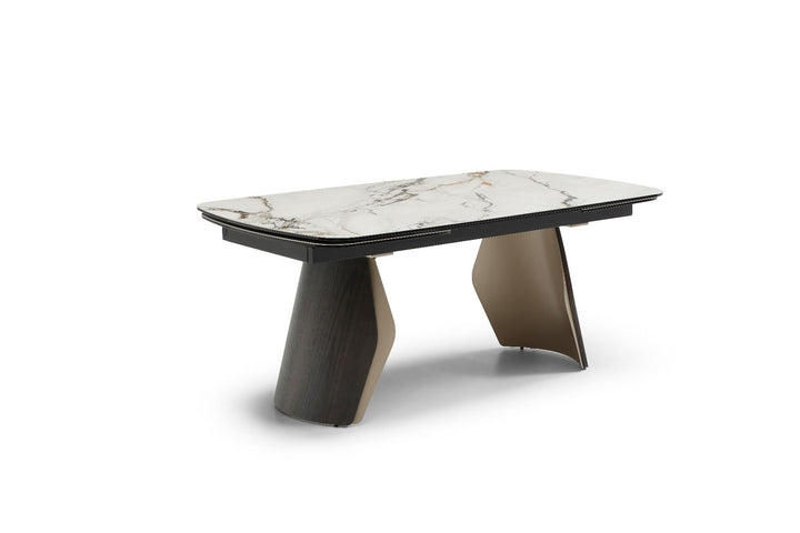 Fidenza Extending Table - Black Ash & Calacatta Verde