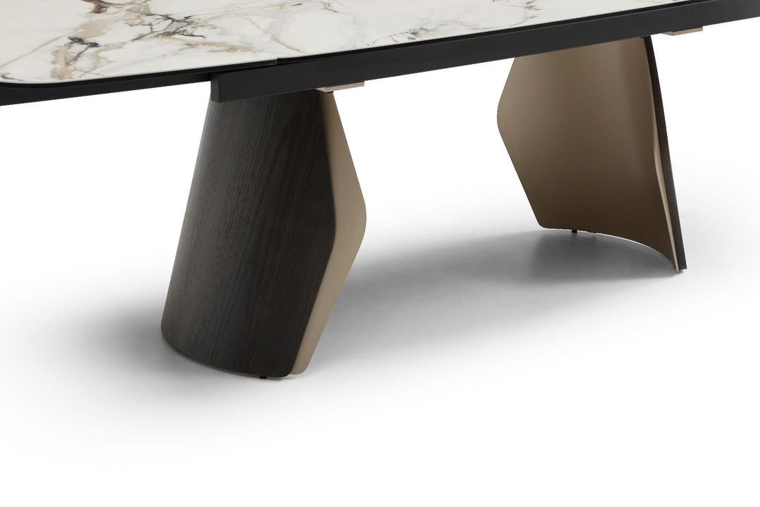 Fidenza Extending Table - Black Ash & Calacatta Verde