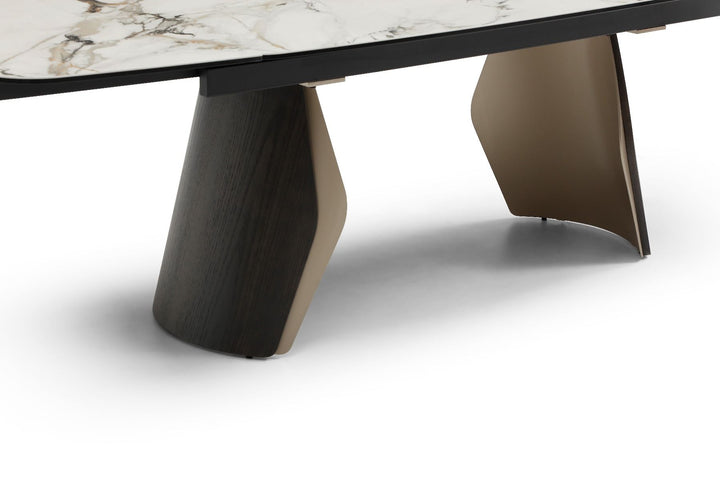 Fidenza Extending Table - Black Ash & Calacatta Verde