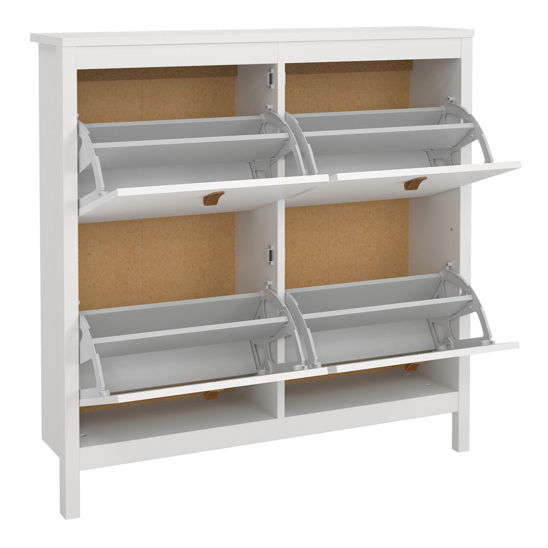 Barcelona Shoe Cabinet with 4 Flip-Down Doors in White