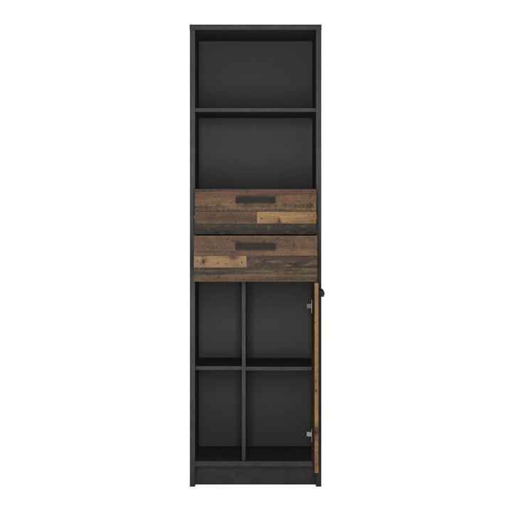 Brooklyn Bookcase with 2 Drawers and 1 Door in Walnut and Dark Grey Finish