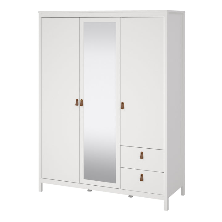 Barcelona Wardrobe  2 Door + 1 Mirrored Door with 2 Drawers in White Finish