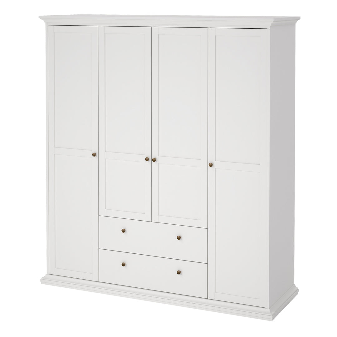 Paris Wardrobe with 4 Doors and 2 Drawers in White Finish