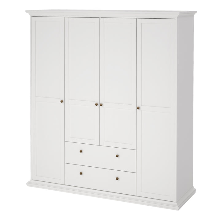 Paris Wardrobe with 4 Doors and 2 Drawers in White Finish