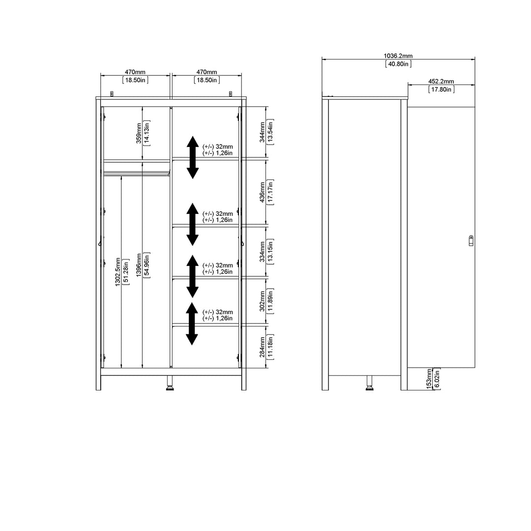 Barcelona Wardrobe with 2 Doors in White