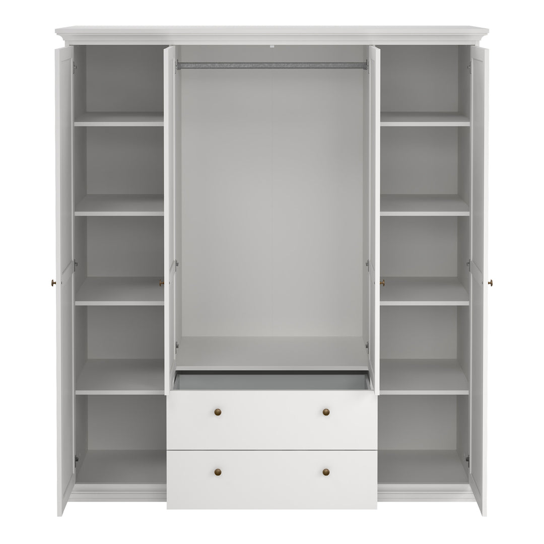 Paris Wardrobe with 4 Doors and 2 Drawers in White Finish