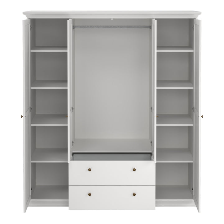 Paris Wardrobe with 4 Doors and 2 Drawers in White Finish