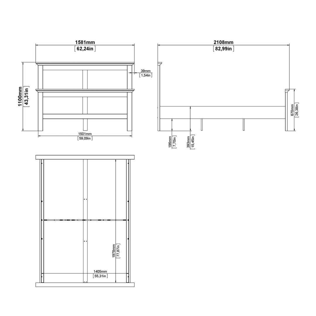 Paris Double Bed Frame 140 x 200cm in White Finish
