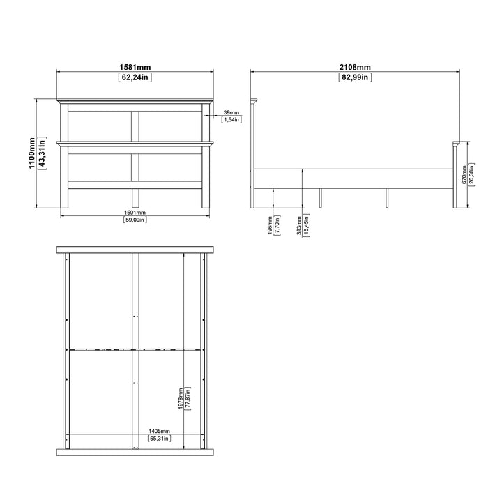 Paris Double Bed Frame 140 x 200cm in White Finish