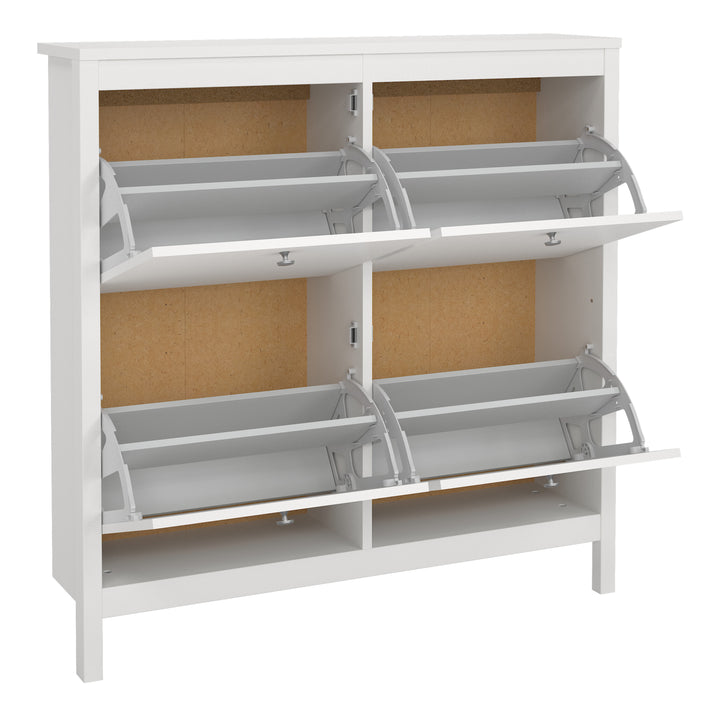 Madrid Shoe Cabinet with 4 Flip-Down Doors in White