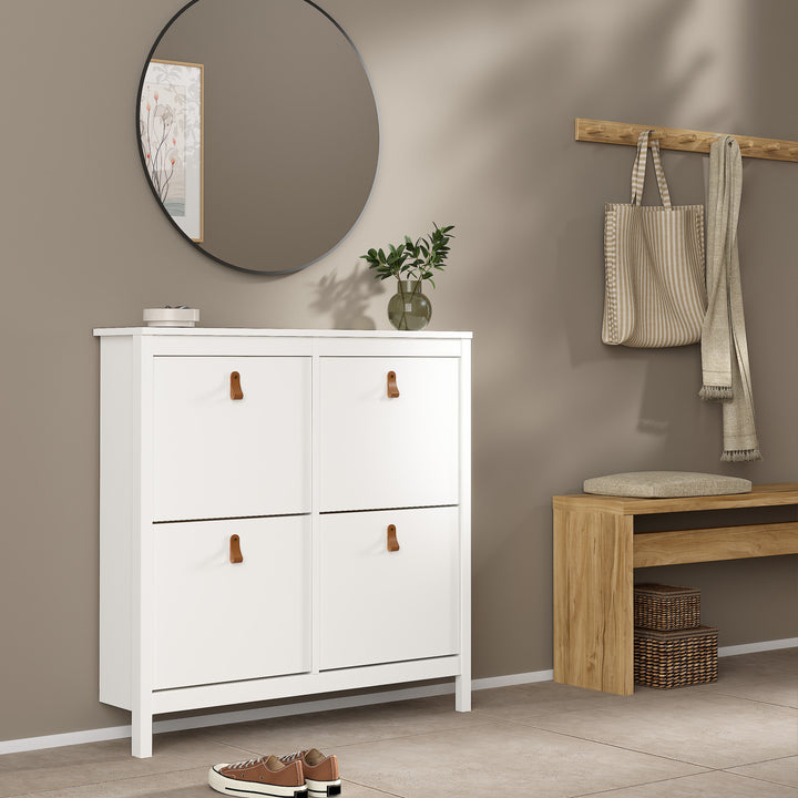 Barcelona Shoe Cabinet with 4 Flip-Down Doors in White