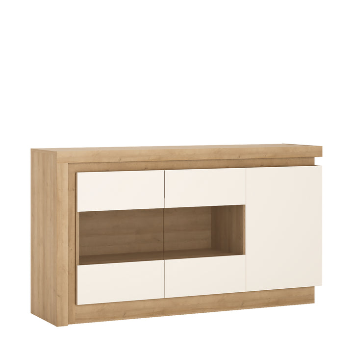3 Door Glazed Sideboard in Riviera Oak & White High Gloss  Lyon Collection
