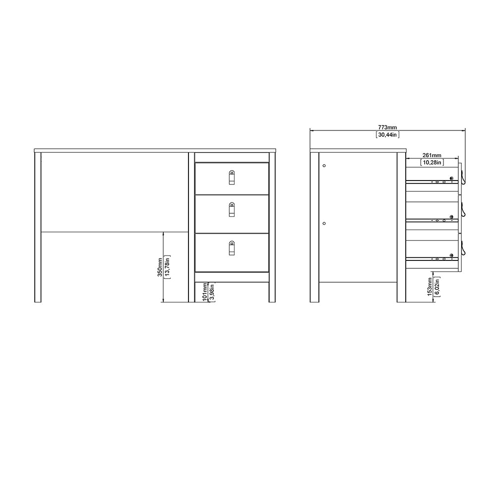 Madrid Desk 3 Drawers in White