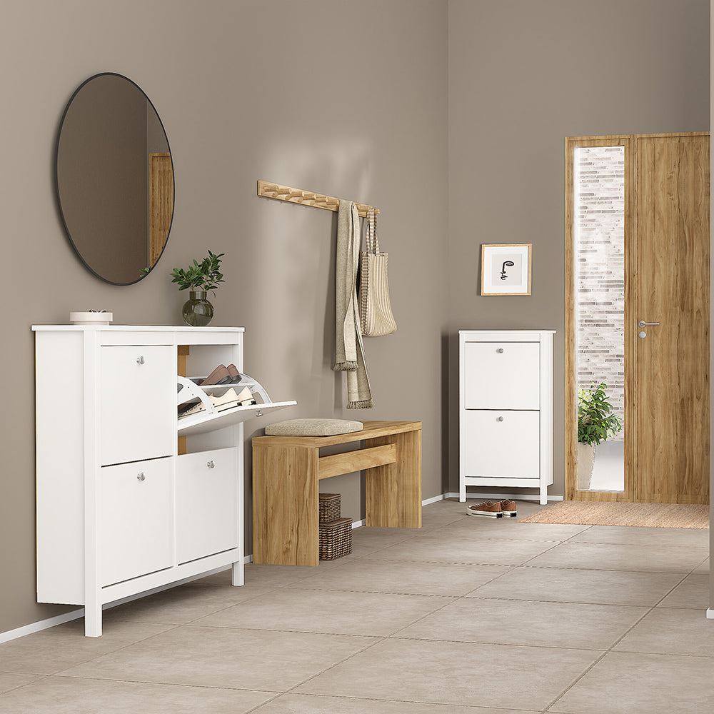 Madrid Shoe Cabinet with 4 Flip-Down Doors in White