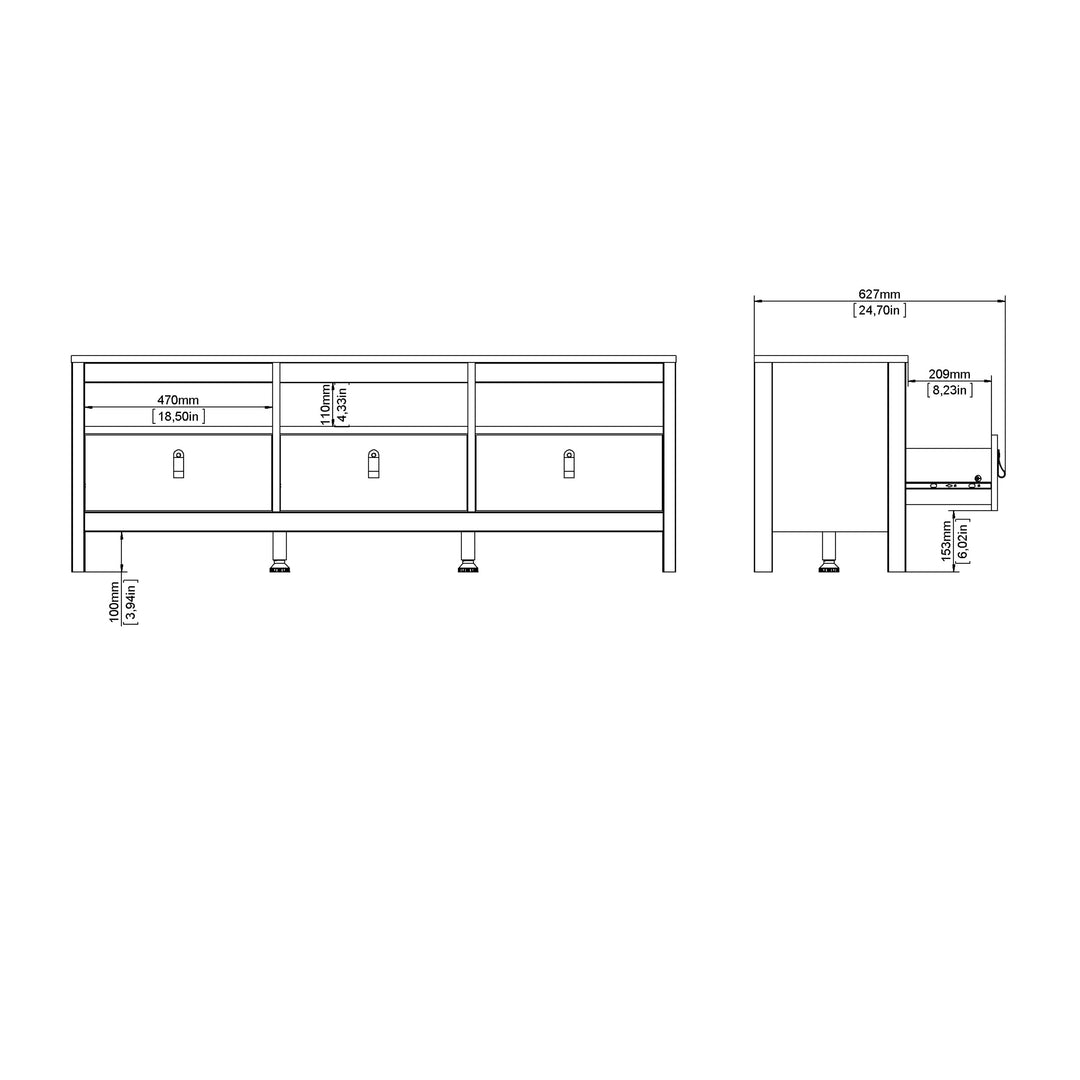 Barcelona TV Unit 3 Drawers in White