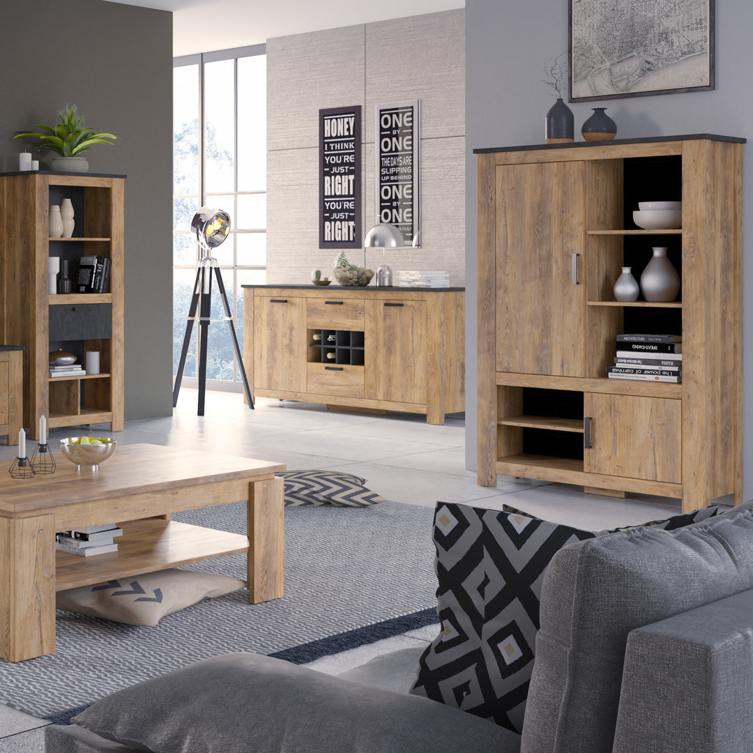 Rapallo Sideboard  Chestnut & Grey with Built-In Wine Rack
