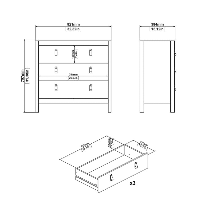Madrid Chest 3 Drawers in White
