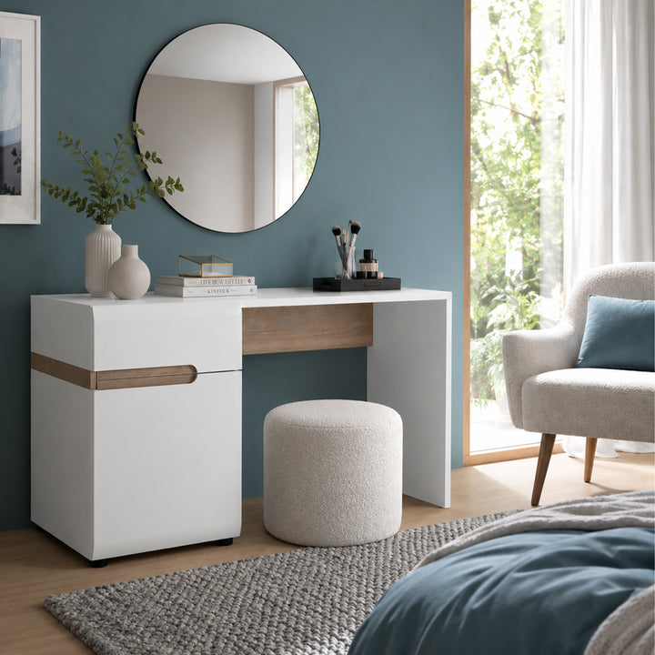Chelsea White Dressing Table / Bedroom Desk with Truffle Oak Trim