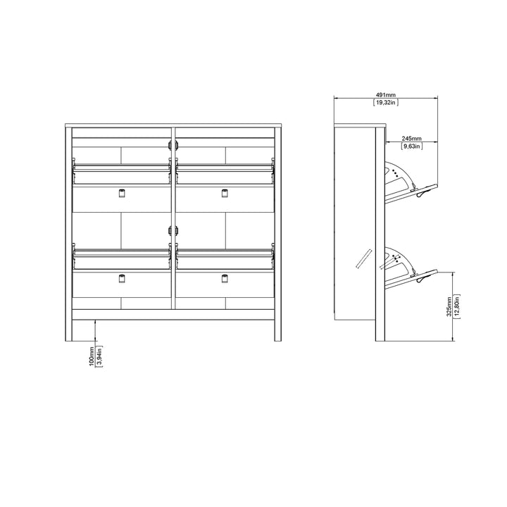Barcelona Shoe Cabinet with 4 Flip-Down Doors in White