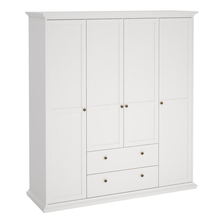 Paris Wardrobe with 4 Doors and 2 Drawers in White Finish