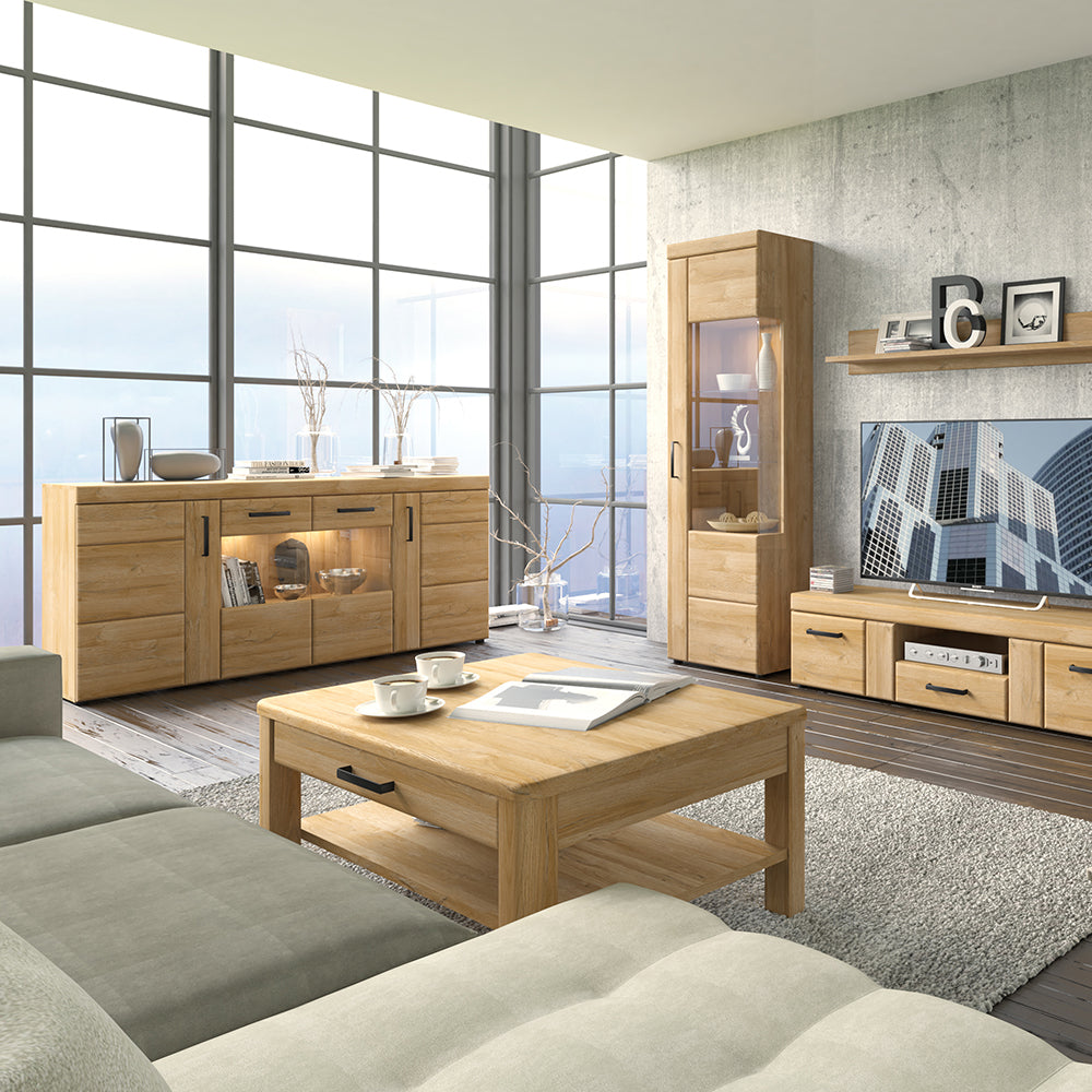 4 Door Wide Glazed Sideboard in Grandson Oak Cortina Collection