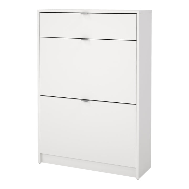 Shoe Cabinet with 2 Flip-Down Doors and 1 Drawer in White Finish