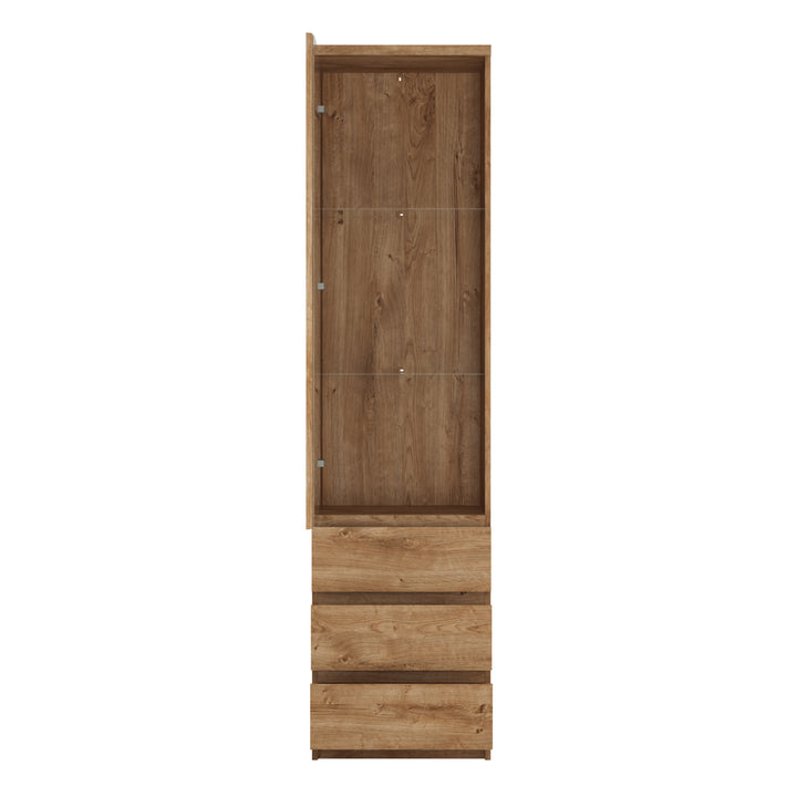 Fribo Tall Glazed Display Cabinet with 3 Drawers in Oak