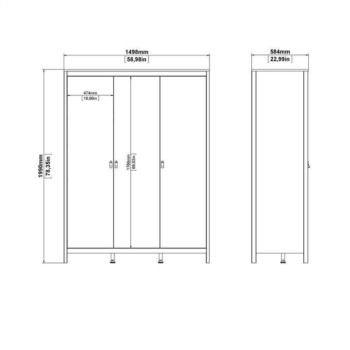 Barcelona Wardrobe with 3 Doors in White